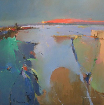 Puesta de sol sobre el paisaje marino abstracto de Loch Pinturas al óleo